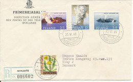Iceland Registered FDC The Volcano Surtsey 23-6-1965 Complete Set  Of 3 With Cachet Uprated And Sent To Denmark - FDC