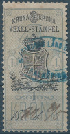 Suède-Sweden-Schweden,SVERIGE,Svezia,1887 VEXEL-STÄMPEL,Revenue Stamp Tax Fiscal,1Krona,Obliterated,Rare! - Revenue Stamps