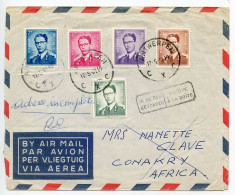 Belgium 1961 Airmail Cover - Antwerpen To Conakry, Guinea; Return To Sender; 5 Different King Baudouin Stamps - Cartas & Documentos