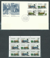 Canada # 999-1002-UL. Blank Corner Block Of 9 MNH + Combo FDC - Locomotives (1836-1860) -1 - Blocks & Sheetlets