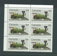Canada # 1002 - UL. Blank Corner Block Of 6 MNH - Locomotives (1836-1860) - 1 - Blocs-feuillets