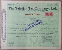 INDIA 1967 TELOIJAN TEA COMPANY LIMITED, TEA ESTATE, TEA GARDENS.....SHARE CERTIFICATE - Agriculture
