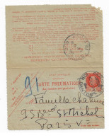 PARIS 25 10 R Danton Carte Lettre 3F Pétain Yv 521-CLPP1 Ob 2 6 1944 - Pneumatische Post