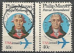 USA 1980 AirMail Philip Mazzei Patriot Cpl 2v Issue Perf.Line+block Sc.#C98 - Used VFU - 3a. 1961-… Usados