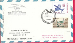 ARGENTINA - PRIMO VOLO AEROLINEAS ARGENTINAS  CON B707 DA BUENOS AIRES A FRANCOFORTE *1.MAY.67* SU CARTOLINA UFFICIALE - Poste Aérienne