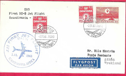 DANMARK - FIRST SAS FLIGHT DC 8 FROM KOPENHAGEN TO ATHEN* 2.11.1961* ON OFFICIAL COVER - Airmail