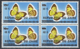 Zaïre - 911 - Bloc De 4 - Papillons - 1977 - MNH - Ungebraucht