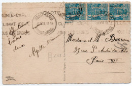 MONACO -   Bande Verticale  De 3 Timbres N° 158 Sur Carte Postale - Storia Postale