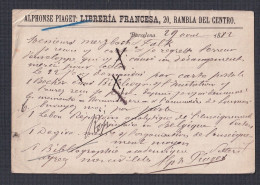 ENTERO ALFONSO XII PELON POSTAL A  BELGICA 1892 IMPRESION PRIVADA ALPHONSE PIAGET MAT AMBULANTE CETTE BORDEAUS RAPIEDE - Covers & Documents