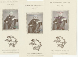 UPU CONGRESS 3 X Diff COLOUR INSCRIPTIONS Brazil FLYING POST ROWLAND HILL SOUVENIR SHEETS 1979 - Brieven En Documenten