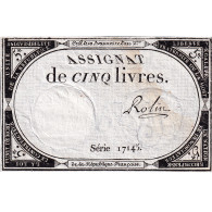 France, 5 Livres, An 2, SERIE 17145, TB+, KM:A76, Lafaurie:171 - Assignate