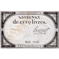 France, 5 Livres, An 2, SERIE 17145, TTB, KM:A76, Lafaurie:171 - Assegnati