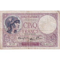 France, 5 Francs, Violet, 1939, O.65751, TB, Fayette:04.14 - 5 F 1917-1940 ''Violet''