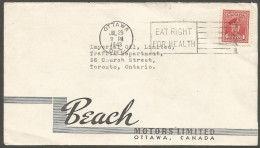 1943 Beach Motors Corner Card Cover 4c War Slogan Ottawa Ontario - Postgeschiedenis