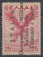 CEFALONIA E ITACA 1941 POSTA AEREA 25 D. SINGOLO G.I MNH** 2 CERT. - Cefalonia & Itaca