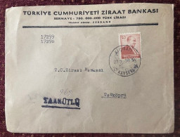 TURKEY,TURKEI,TURQUIE ,TURKIYE CUMHURIYETI  ZIRAAT BANKASI ,KAYSERI TO TASKOPRU ,1958 ,COVER - Briefe U. Dokumente