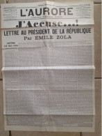 Journal L'AURORE 13 Janvier 1898 EMILE ZOLA AFFAIRE DREYFUS Fac Similé - 1850 - 1899