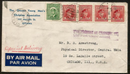 1943 YMCA Corner Card Cover Special Delivery 17c War Multi CDS Ottawa Ontario To USA - Postgeschiedenis