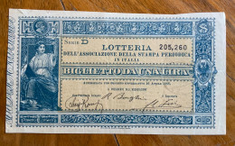 LOTTERIA DELL'ASSOCIAZIONE DELLA STAMPA PERIODICA  - BIGLIETTO DA UNA LIRA - DECR. 16 APRILE 1866 - BBB - Billets De Loterie