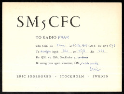 1956 Carte QSL SWEDEN SVERIGE - Eric SÖDERGREN, STOCKOLM - SM5CFC - Otros & Sin Clasificación