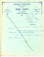 FACTURE.34.AGDE.IMPRIMERIE COMMERCIALE ET DE LUXE.RENE CROS RUES J.J.ROUSSEAU & ERNEST RENAN. - Druck & Papierwaren