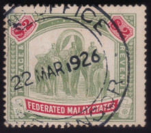 FEDERATED MALAY STATES FMS 1906 $2 Sc#35 Wmk.MCA - Fiscal USED @TE284 - Federated Malay States