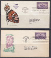 ⁕ U.S. 1938 DES MOINES ⁕ FDC Cover IOWA Established A Territory 1838 - 1851-1940