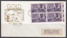 ⁕ U.S. 1948 ⁕ California Gold Centennial 3c. X4 ⁕ FDC Cover / COLOMA - 1941-1950