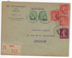 BRIVE Corrèze Lettre Recommandée 5c Blanc 50c Semeuse Lignée 15c Brun Yv 111 199 189 Ob 8 9 1932 Tf 1,75 F - 1921-1960: Période Moderne