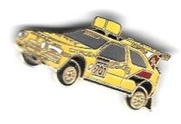 Pin's  Sport  Automobile  Rallye, CITROËN  ZX  Jaune N° 201  Verso  CITROËN  ZX, PARIS - DAKAR  1991 - Rallye