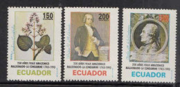 1993 Ecuador Moldonado - La Condamine Expedition Botany Plants Explorers Complete Set Of 3 MNH - Ecuador