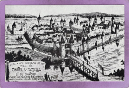 88 Ville Fortifiée Et  Château De Châtel Sur Moselle Vue à Vol D'oiseau D'après Un Plan Du XVIe Siècle - Chatel Sur Moselle