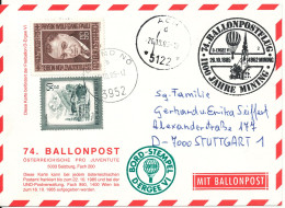 Austria Card Ballonpost 74. Ballonpostflug Mining 26-10-1985 - Per Palloni