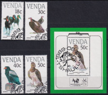 MiNr. 191 - 194 (Block 5) Südafrika, Venda    1989, 27. Juni. Vögel - Mit ET-Eckstempel - Venda