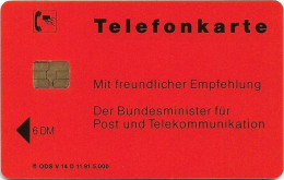 Germany - V-14D-91 - Bundesminister Für Post Und Telekomm. 4 - Standardisierung, 11.1991, 6DM, 5.000ex, Mint - V-Series : VIP Et Cartes De Visite