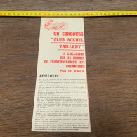 Document Michel Vaillant Jean Graton CONCOURS " CLUB MICHEL VAILLANT " A L'OCCASION DES 24 HEURES DE FRANCORCHAMPS 1971 - Collections