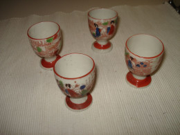 O15 / Lot De 4 Coquetiers En Porcelaine - Fait Mains -  Décor Asiatique - Japon - Portauova