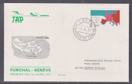 Portugal 1977 Funchal To Geneva Flight Cover + Back - Cartas & Documentos