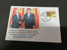 24-9-2023 (2 U 2 A) China President Xi Jinping Welcome Est Timor PM Gusmao In Hangzhou (OZ Stamp) - Timor Orientale