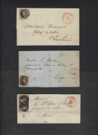 3 Brieven Met Medaillon 10 Cent O.a. Stempels WALCOURT , NAMUR En LIEGE ; Details & Staat Zie 2 Scans ! LOT 175 - 1849-1865 Médaillons (Autres)