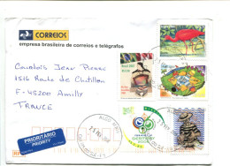 BRESIL - Affranchissement Sur Lettre Pour La France - Oiseau / Education / Football / Graffiti / Accordéon - Storia Postale