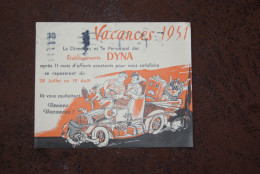 Carte Publicitaire DYNA (vacances 1951) - Publicités