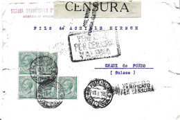 Lettre De Valona (Albanie) Avec Cachet à Date Et Double Cachet De Censure 981, Bande De Censure, Cachet Rouge Milano Dos - Albania