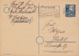 Alliierte Besetzung Soviet Zone Postal Stationery Ganzsache Friedrich Engels M 301 / C 1633 Slogan HALLE Saale 1950 - Postwaardestukken