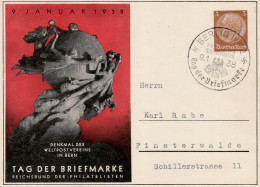 GERMANY THIRD REICH 1938 COMMEMORATIVE  POSTCARD STAMP DAY WITH POSTMARK BERLIN 09.01.1938 - Enteros Postales Privados