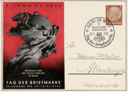 GERMANY THIRD REICH 1938 COMMEMORATIVE  POSTCARD STAMP DAY WITH POSTMARK BERLIN 09.01.1938 - Entiers Postaux Privés