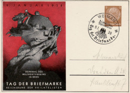 GERMANY THIRD REICH 1938 COMMEMORATIVE  POSTCARD STAMP DAY WITH POSTMARK WEIMAR 09.01.1938 - Private Postal Stationery