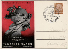 GERMANY THIRD REICH 1938 COMMEMORATIVE  POSTCARD STAMP DAY WITH POSTMARK BERLIN 09.01.1938 - Enteros Postales Privados