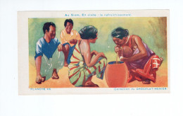 Chromo INDOCHINE SIAM LAOS Le Rafraichissement Lao-Lao Exposition Coloniale 1931 Menier TTB 110 X 60 Mm RARE - Menier