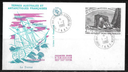 E5 - Y&T PA 89 Navire " LE TERROR " à  Arched Rock Sur Enveloppe Illustrée FDC Du 1.2.1980 Kerguelen. - Covers & Documents